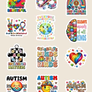 Autisme bewustzijn sticker, neurodiversiteit sticker, autisme acceptatie, anders is mooi, vier autisme, 12 digitale downloadstickers