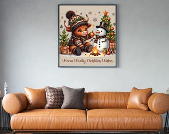 Highland Cow Christmas Printable, Winter Farmhouse Decor (Digital Download)