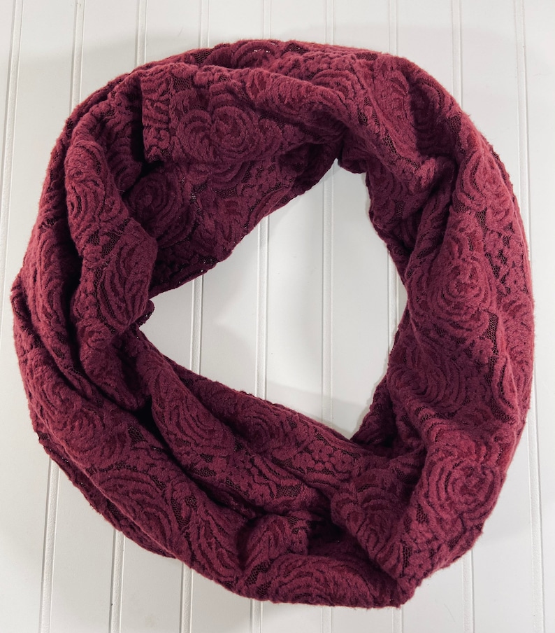 Infinity Scarf burgundy Burgundy Lacey floral infinity scarf-Burgundy Infinity scarf-birthday gift for mom Mother\u2019s Day gift