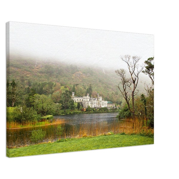 Ireland Castle Canvas Print. Unique Irish Gift. Panoramic photo. Panoramic wall art. Canvas wall art. Kylemore Abbey