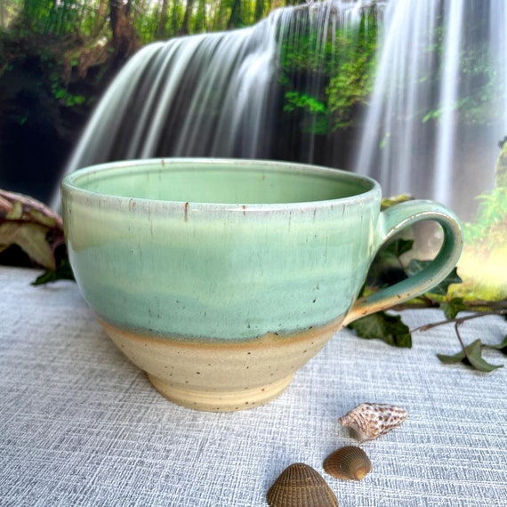 550 Ml Jumbo Cup Pottery Very Large Tea Cup Speckled Clay Blue Green Ceramic Handmade Milk Coffee Cup Breakfast Cup Thin Rim