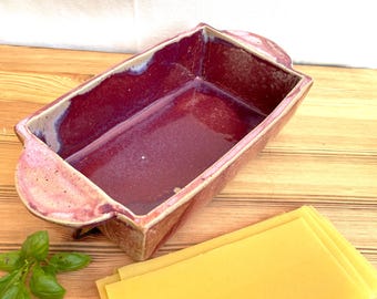 Backform getöpfert Lasagneform getöpfert blau Keramik Schale eckig mit Griffen, Kuchenform, Brotbackform ca. 1 Kilo hoch gebrannt