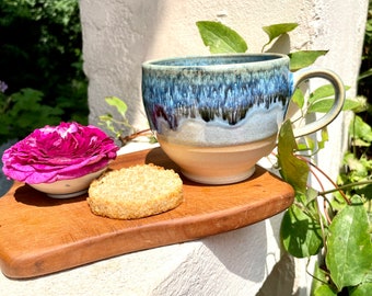 Getöpferte Tasse MehrMeer, ca. 300 ml mit dünnem Rand, schöne Milchkaffeetasse, Keramiktasse, hoch gebrannt mit Ökostrom