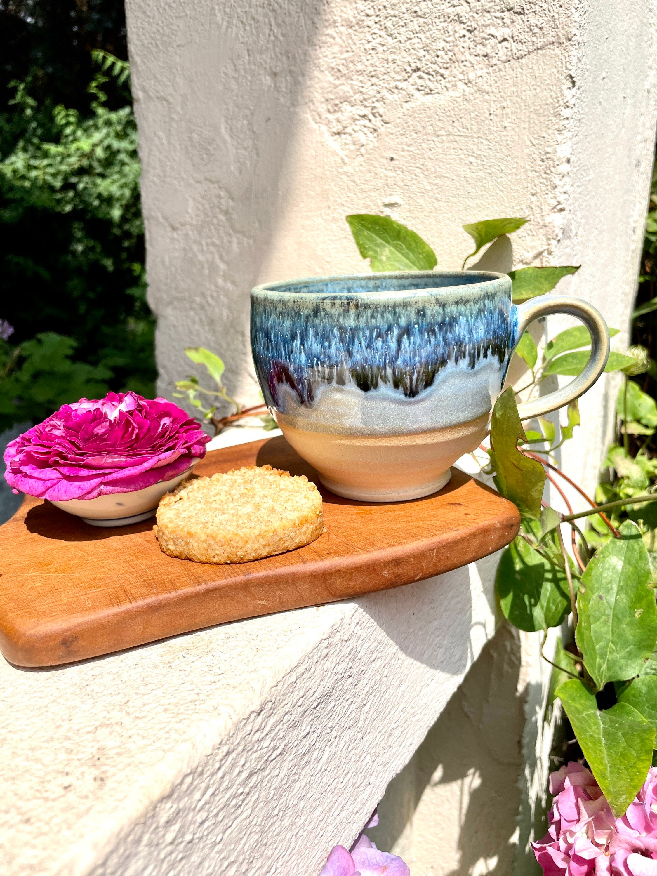 Getöpferte Tasse MehrMeer, ca. 300 ml mit dünnem Rand, schöne Milchkaffeetasse, Keramiktasse, hoch gebrannt mit Ökostrom