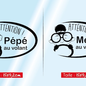 Attention pépé au volant - cadeau pépé - Autocollant pépé et mémé - Autocollant voiture - adhésif pépé - Sticker mémé au volant