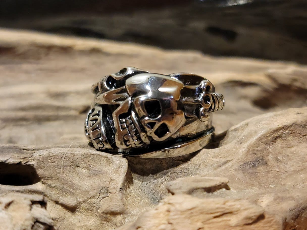 Mens Stainless Steel Skull W/ Tattoo Ring Size 14