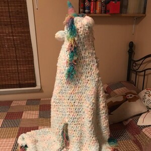 Custom Crocheted Child&#39;s Unicorn Hooded Blanket