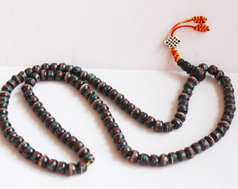 Bone Inlaid Beads -8mm round Black 108 -prayer Beads -Necklace -diy