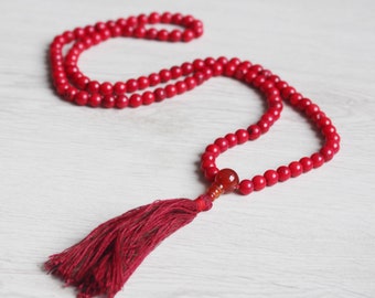 Red Coral, Necklace 7mm Round 108 beads / Buddhist prayer mala / Nepal Jewelry