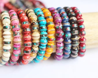 8mm Inlaid Nepali bone Beads- handmade Jewellery-Meditation -DIY