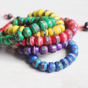 Inlaid Bone bracelets / Multi color 10mm Bone inlaid / vintage Yoga bracelets / Buddhist / Meditation wrist mala