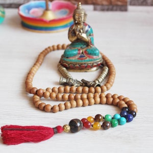 chakra mala/legno di sandalo naturale perline da 8 mm/buddha da meditazione/yoga/malas