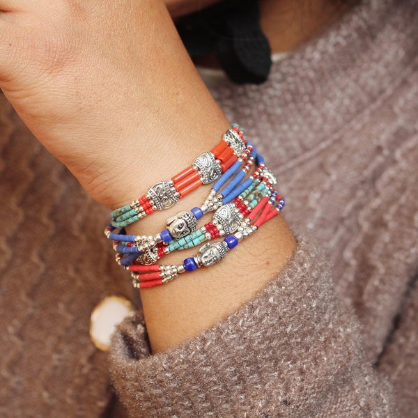 Nepal bracelets / wristmala lapis turquoise coral / jewelry friend gifts / handmade in nepal