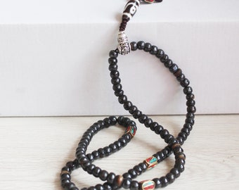 Nepali beads / Dark black bone beads / buddha prayer mala /necklace / nepal yoga gifts jewelry