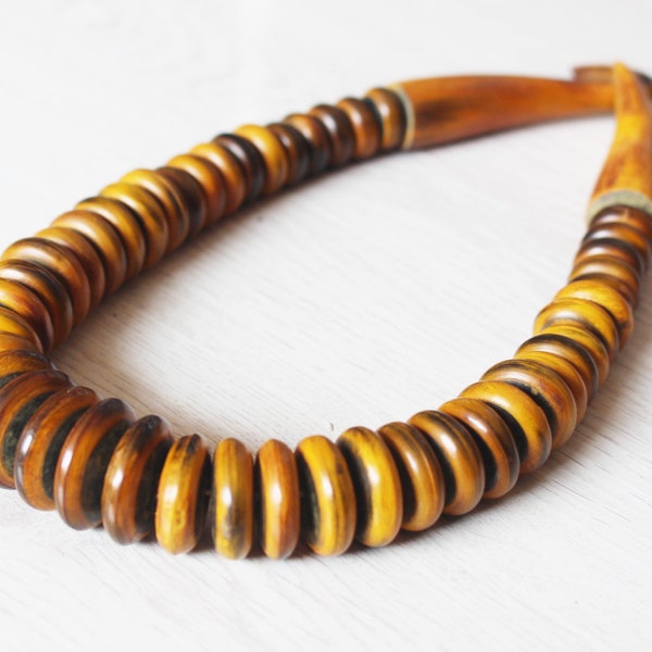 Horn Spacer Beads / 15-25mm Yellow Brown Yak Horn Necklace / Jewelry / Vintage style / Handmade