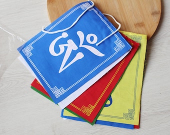 Tibetan Healing 'Om' Symbol Prayer flags / Handmade cotton 12cm Buddha Prayer flags / Chakra color