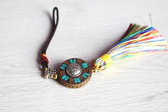 Key Chain Rings/ Brass Bead and Tassel / Handmade / Yoga Gifts / Nepal  Beads 