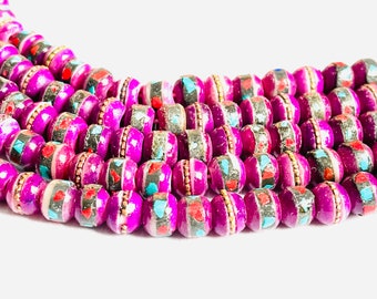 Tibetanska pärlor - beninläggning / 8 mm bönemala / DIY-pyssel / Nepalesiska smycken / Pärlor