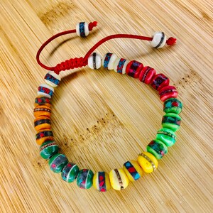 Chakra Bone wrist Mala / 8mm Color Inlaid Bone / Bracelets / handmade / Adjustable