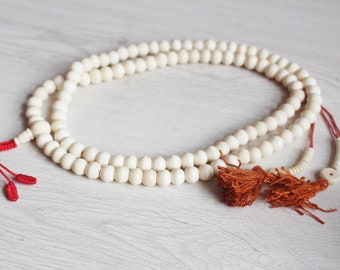 10mm white bone Prayer Mala / Handmade Buddha Jewelry Necklace / DIY Projects