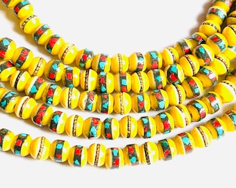 Inlagt bengult / 8 mm 108 Mala Halsband / Buddhistiska bönepärlor / Nepal