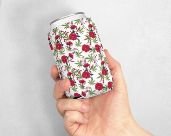 Rękaw na chłodziarkę do puszek z motywem róż i liści