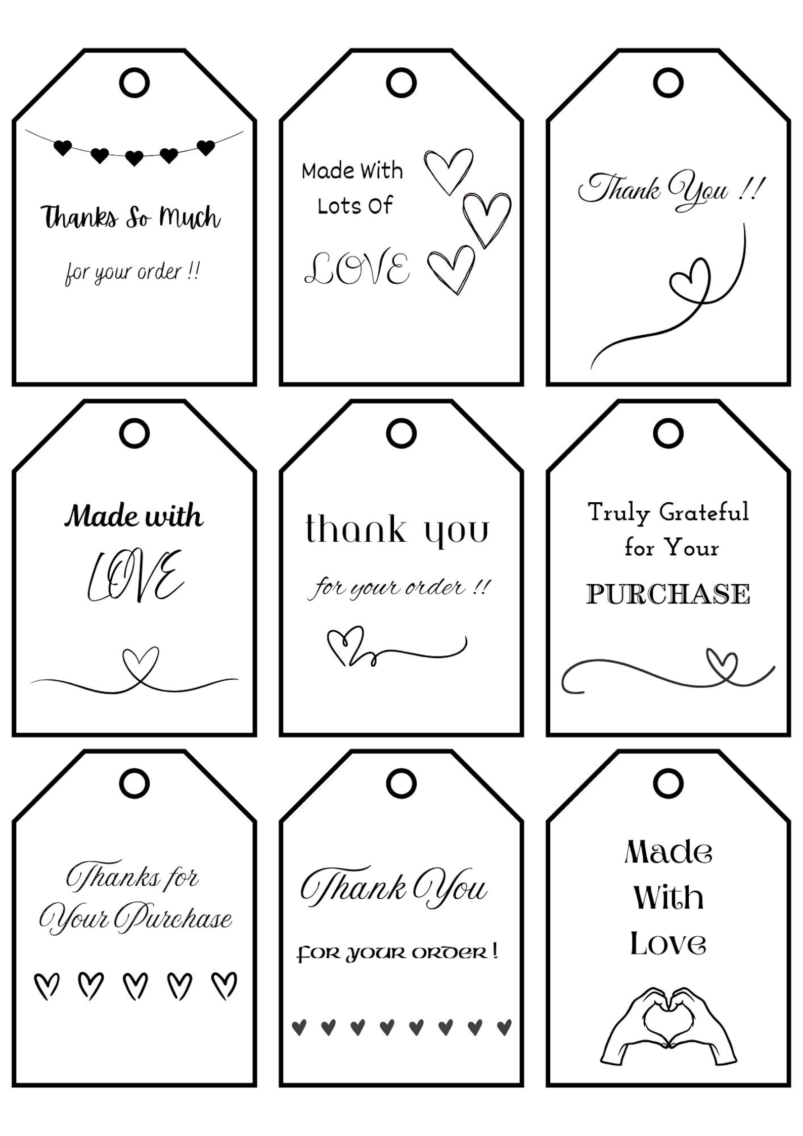 Thank You for Your Purchase Tags Printable Downloadable Cut Outs - Etsy