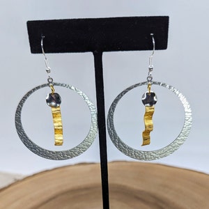 Mixed media hoop earrings, silver and gold, boho, statement earrings, super lightweight style