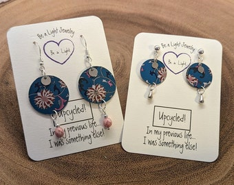 Upcycled Tea Tin Earrings: Sterling Silver Chrysanthemum Flower Jewelry
