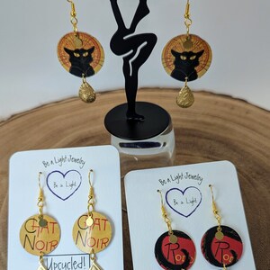 Le Chat Noir-oorbellen, zwarte kat, kattenliefhebber, grillig, leuk, uniek, kies je favoriete stijl! Lichtgewicht en betaalbaar.