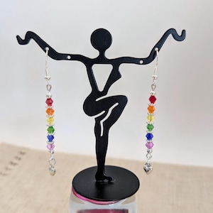 Celebrate Pride, Rainbow earrings, single or both, sterling silver hooks, glass beads, heart dangle, long drops, pride support, Ally, LGBTQ