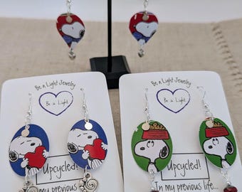 Snoopy-oorbellen: geüpcycled pinda's karaktersieraden, sterlingzilver