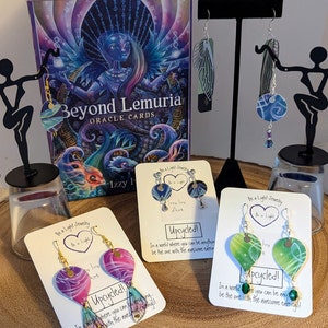 Pendientes de Tarot Art, viaje espiritual, equilibrio, oráculo, reciclado, moda ecológica, reutilizado, único, estímulo, guía, ligero.