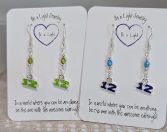 Seahawk Drop Earrings: Blue & Green Glass Beads, Twelfth Man,  Football, Sterling Silver Hooks