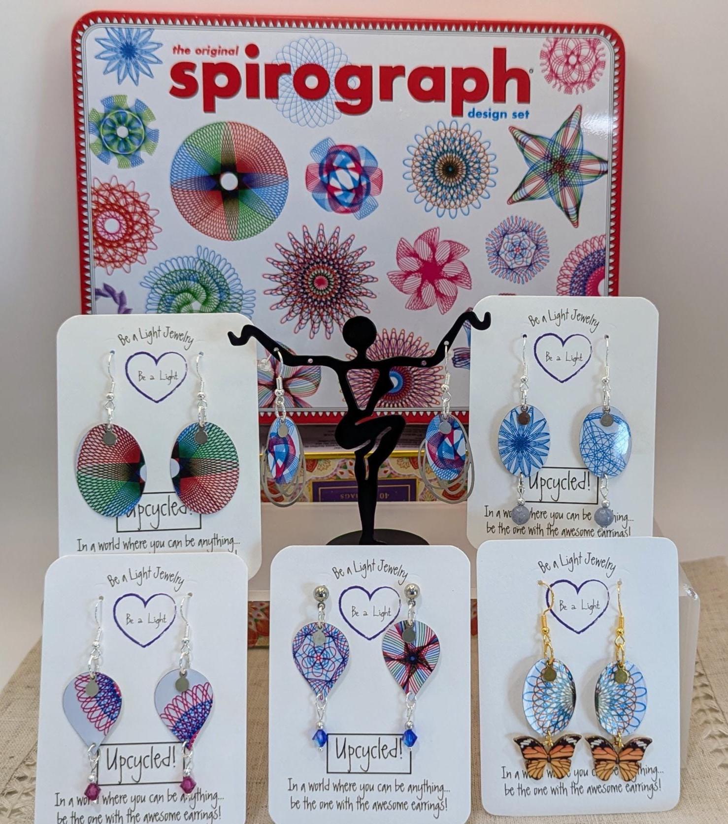 Upcycled Spirograph Tin Earrings: Geometric Repurposed Jewelry