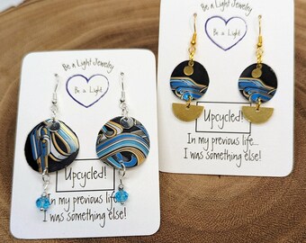 Seductive blue swirls, eye-catching and lightweight,  up-cycled, two styles to choose from.