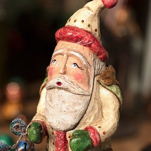American Folk Art Christmas Santa Collectibles Hand Carved and Hand Painted Figurines - JINGLES SANTA 2014