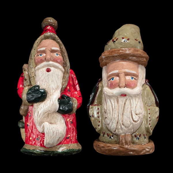 American Folk Art Christmas Santa Collectibles Figurines sculptées et peintes à la main - Woodland 2022 SET