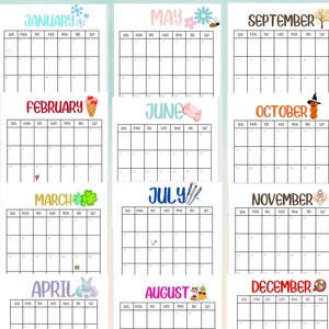 Printable Children's Calendar-2023 Calendar Digital - Etsy Canada