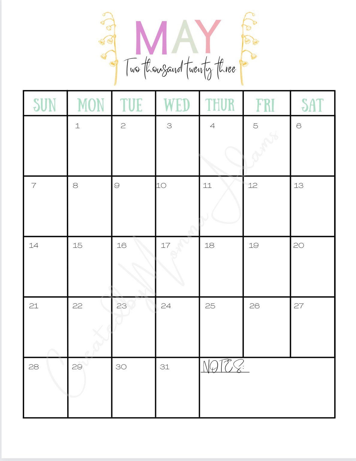 Monthly Calendar Printable 2023 2023 Calendar Digital 2023 - Etsy UK