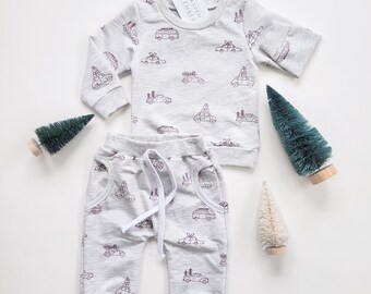 Baby Winter Christmas Outfit Set - Gender Neutral - Car with Tree Outfit - Christmas baby Photo Set - Boy and Girl Winter Outfit - Pjs Set