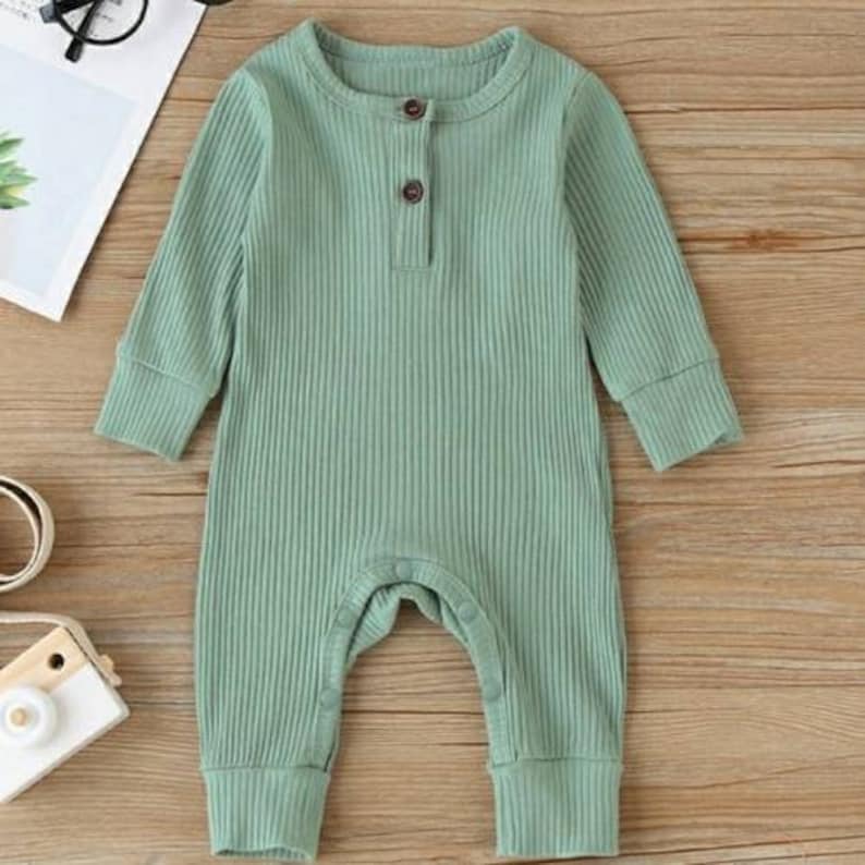 Sage green baby outfit gender neutral baby clothes ribbed Etsy