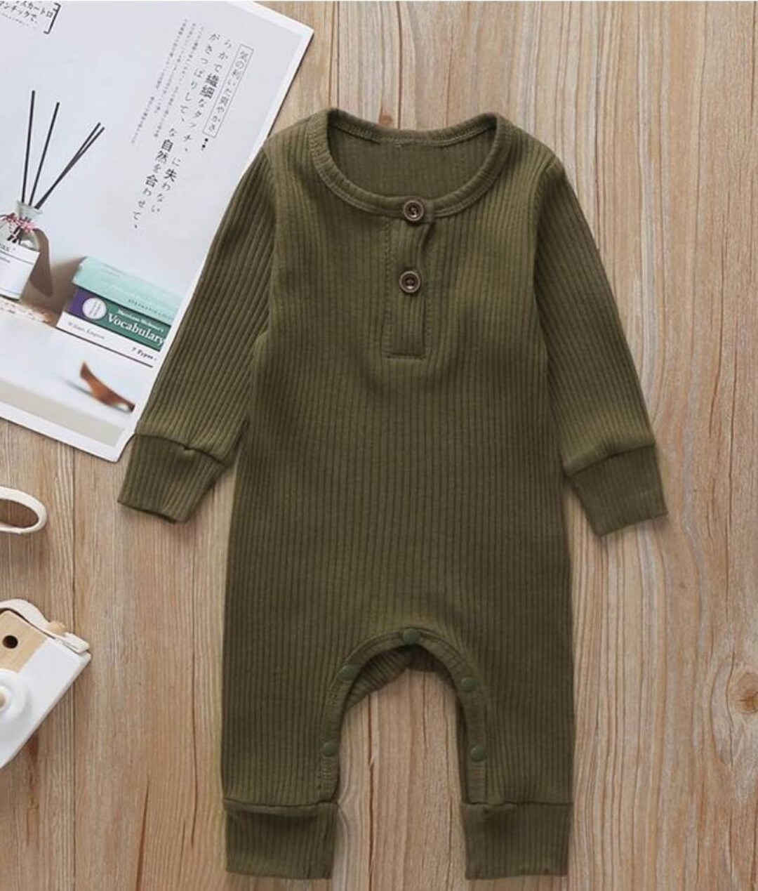 Army Green Baby Outfit Gender Neutral Baby Clothes Ribbed Outfit Baby