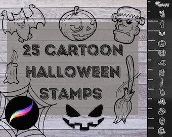Cartoon Halloween ProCreate Stamp Pack Bundle - Brushes for iPad | Kids Halloween, Pumpkin, Witch, Trick or Treat for cards, patterns, more!