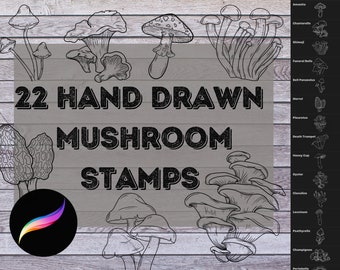 ProCreate Mushroom Stamp Pack - Brushes for Tattoo, Nature Scenes, & Cottage Core on iPad  #Bundle