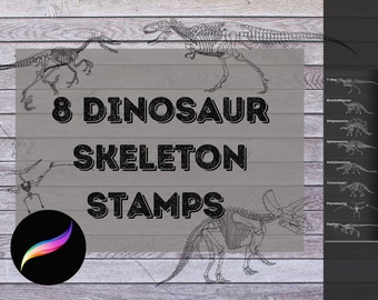 ProCreate Dinosaur Skeleton Stamp Pack- Brushes for iPad | Tattoos, Coloring Books, Greeting or Birthday Cards, Sublimation & More