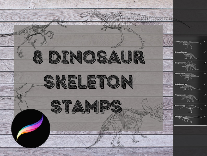 Procreate Dinosaur Skeleton Stamp Pack- Brushes for iPad | Tattoos ...