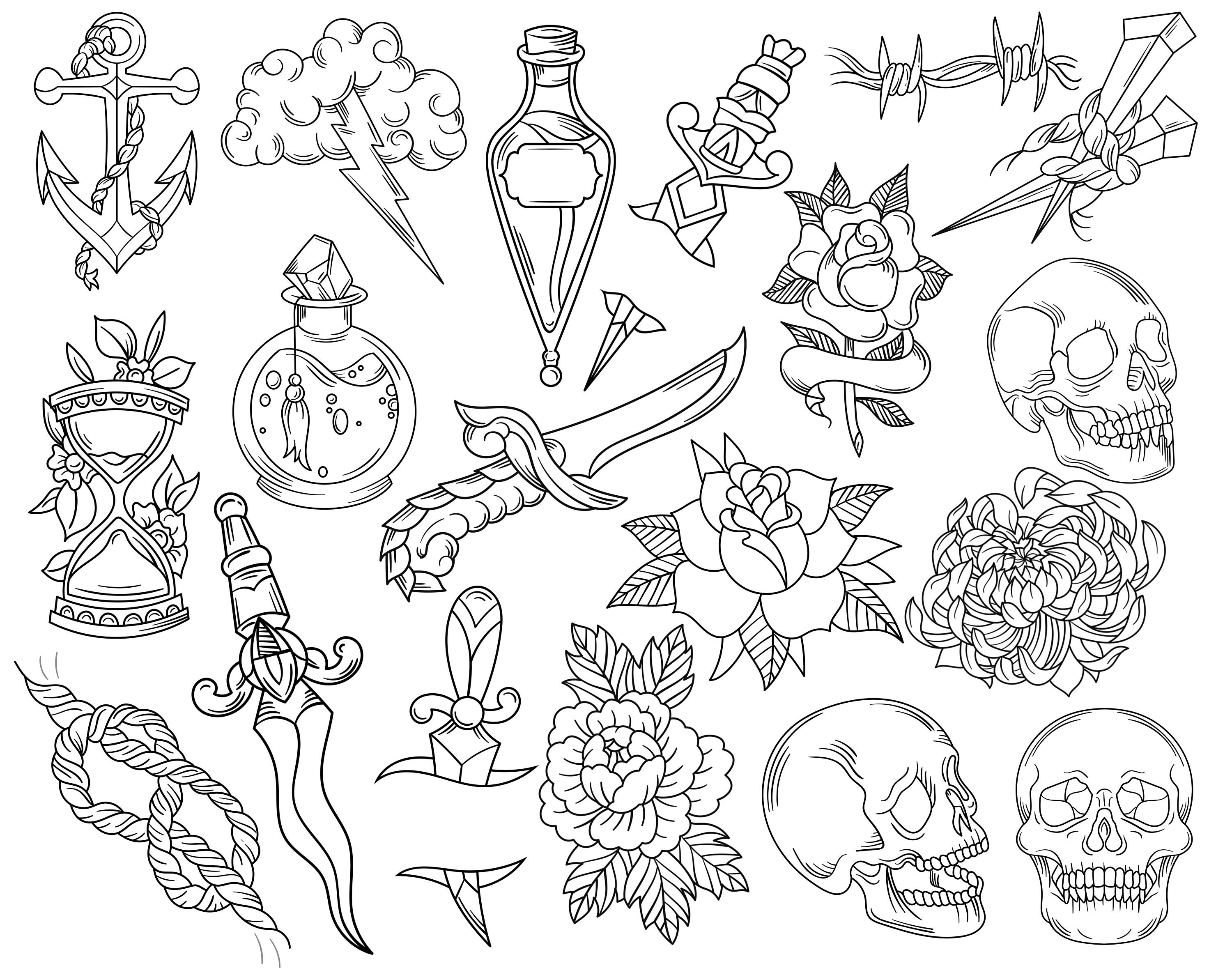 115 Traditional Tattoo Flash Designs | Procreate Stamp Brushes, SVG ...
