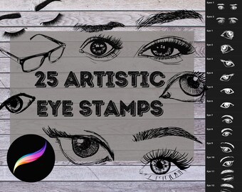 ProCreate Artistic Eyes Stamp Pack | Brush Bundle for iPad - Eyes, lashes, brows, glasses ...  for Tattoos, Cards, Drawing, Sketch