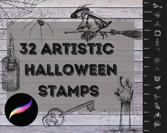 Artistic Halloween Pro Create Stamp Pack Bundle - Brushes for iPad | Halloween, Witch, Pumpkin, Spooky for Tattoos, Cards, Sublimation, More